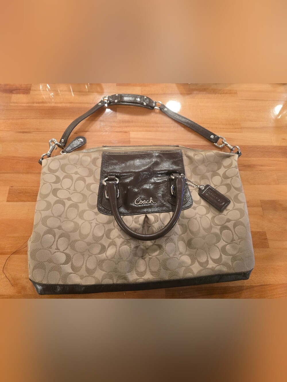 Y2K Coach Ashley Signature Sateen Large Satchel Crossbody Khaki Mahogany F15440